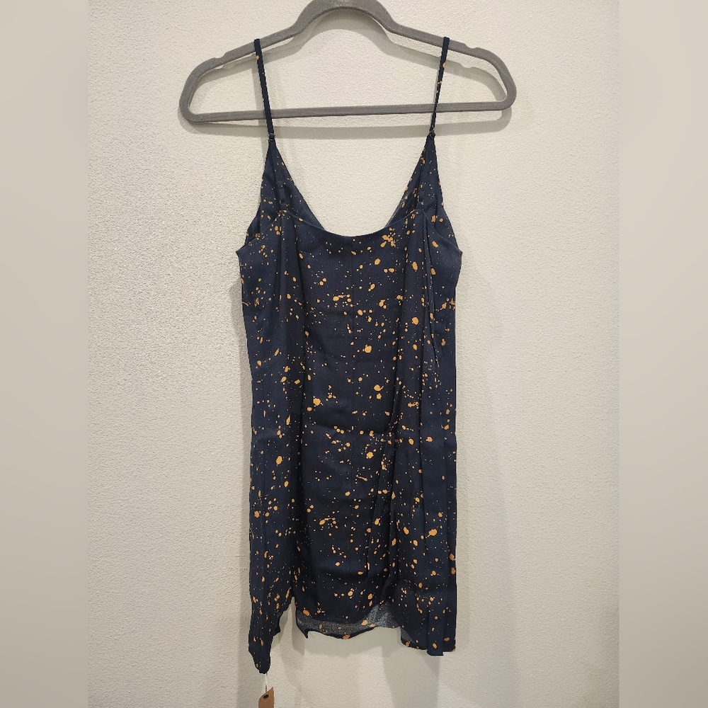 NEW RARE REFORMATION BLUE MINI DRESS WITH SLIT SZ SMALL MARLOWE NAVY SPECKLED - Picture 4 of 11